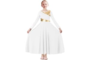 ORIDOOR Girls Praise Dance Dress Metallic Gold Liturgical Worship Church Robe Full Length Swing Lyrical Costume