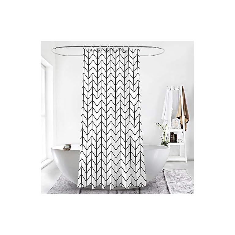 AmazerBath Fabric Shower Curtain, Black Herringbone Pattern Polyester