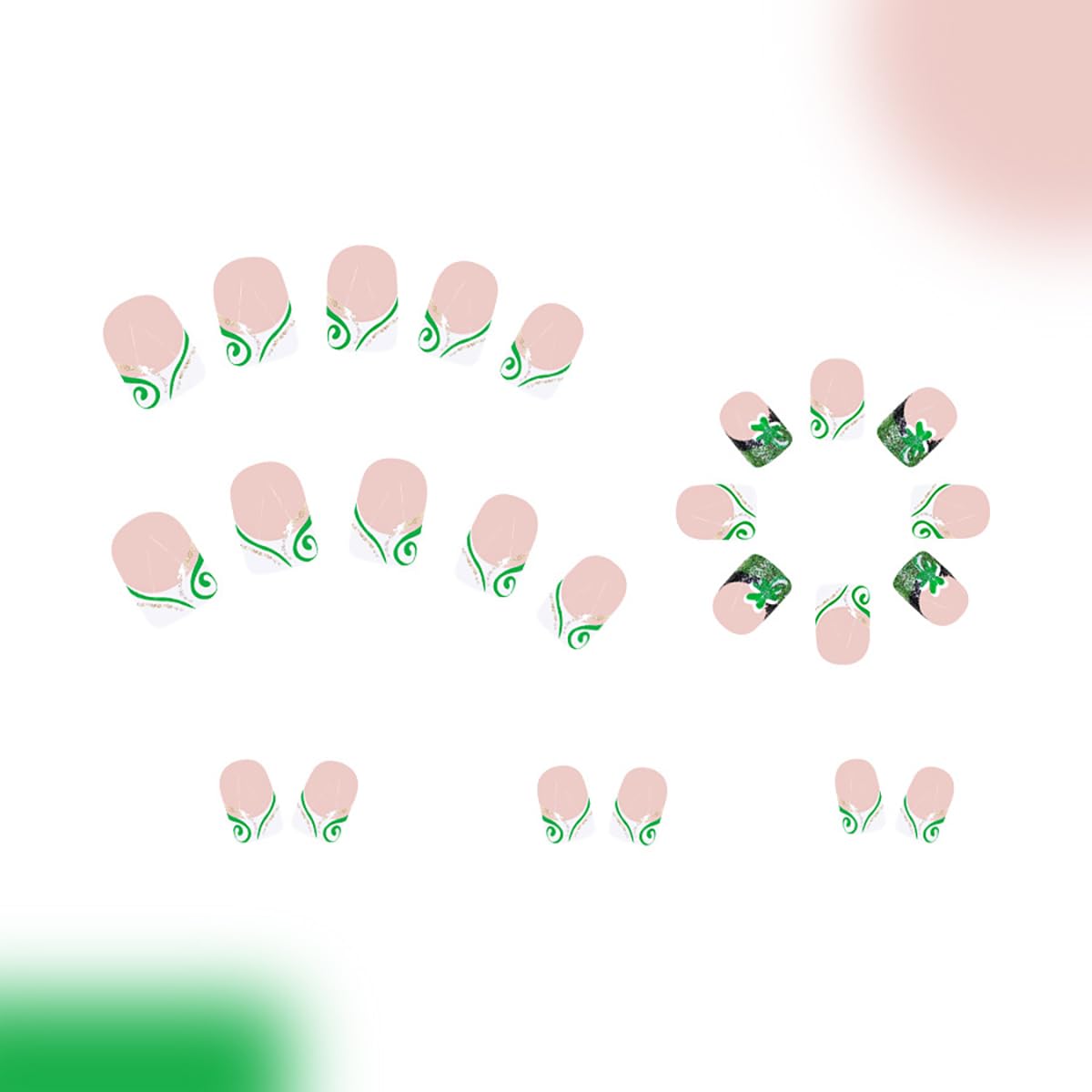 24 Pcs St. Patrick's Day Press on Nails Short Square Nails French Tip Fake Nails with Glitter Designs Saint Patrick's Day Shamrock False Nails Full Cover Stick on Nails Holiday Nails for Women - Image 2