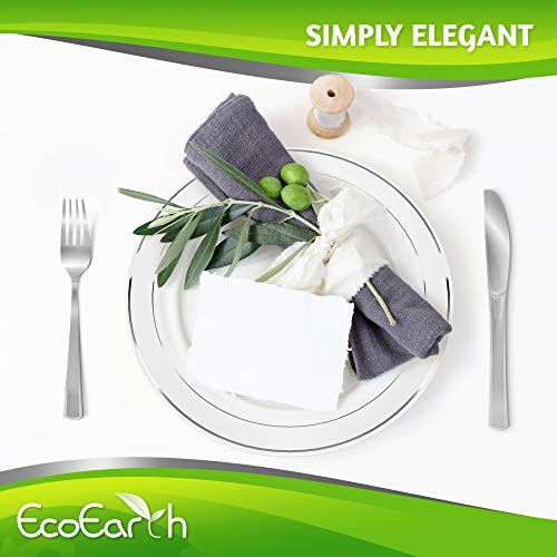 EcoEarth Silver Plates & Plastic Silverware & Gold Cups, Disposable Dinnerware 150 Pieces Includes: 25 Dinner Plates, 25 Dessert Plates, 25 Tumblers, 25 Forks, 25 Knives, 25 Spoons - Thumbnail 5