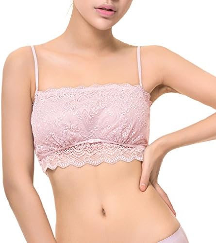 Fimage Women's Full Lace Comfort Detachable Shoulders Strap Half Camisole Lined Pink L