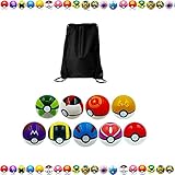 Rising Gear 9 Different Pieces Style Poke Balls + 1 Black Tote Backpack for Costplay, Fan and Collection