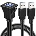 BATIGE Dual Ports Square USB 3.0 Panel Flush Mount Extension Cable with Buckle for Car Truck Boat Motorcycle Dashboard 3ft