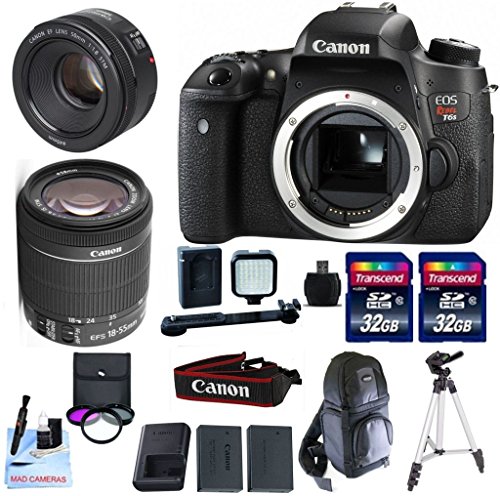 Canon EOS T6s + Canon 18-55mm IS STM + Canon 50mm 1.8 STM + 2 32GB Transcend SD Memory Cards + LED Video Light + Spare LP E17 Battery + DSLR Sling Bag & More - International Version Canon EOS T6s + Canon 18-55mm IS STM + Canon 50mm 1.8 STM + 2 32GB Transcend SD Memory Cards + LED Video Light + Spare LP E17 Battery + DSLR Sling Bag & More - International Version