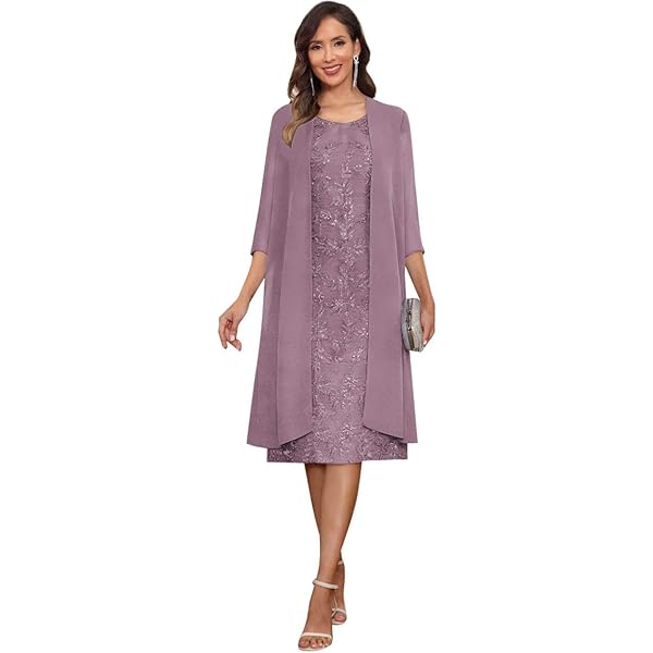Amazon.com: 2 Pieces Tea Length Mother of The Groom Dress Plus Size 3/4  Sleeves Floral Lace Silver Prom Dress with Jacket, US 20w : Clothing, Shoes  & Jewelry
