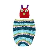 Foxnovo Cute Caterpillar Style Baby Infant Newborn Handmade Crochet Beanie Hat Clothes Baby Photograph Props (Blue)