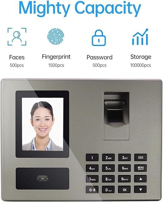 Intelligent Biometric Attendance Machine with Facial Recognition, Fingerprint & Password, 2.8in TFT Screen, Dual-Camera Fast Identification, 8 Languages, Large Storage - جهاز حضور بيومتري ذكي