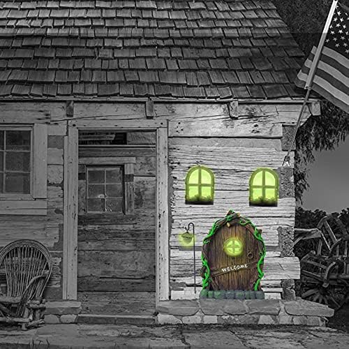 Glowing fairy door nestled in a tree for fairy backyard, priced at $17.99.