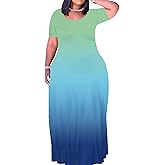 Women's Plus Size Maxi Dresses Short Sleeve Sundress Summer T-Shirt Beach Long Dress with Pockets