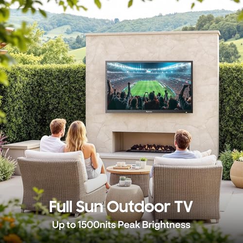 SYLVOX 32" Outdoor TV, 1080P FHD Smart TV, 1500 Nits Full Sun Readable, IP55 Waterproof Television for Balcony Terrace Yard, Built-in Google Cast, Voice Remote & Dual Speakers (2025, Pool SE)