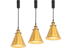 KAYYELAMP 3Pcs Adjusted Corded H-Type Cone Shade Gold Track Light 3.2 Feet E26 Base Vintage Design for Kitchen Sink Living Room Loft(No Bulb,Track)