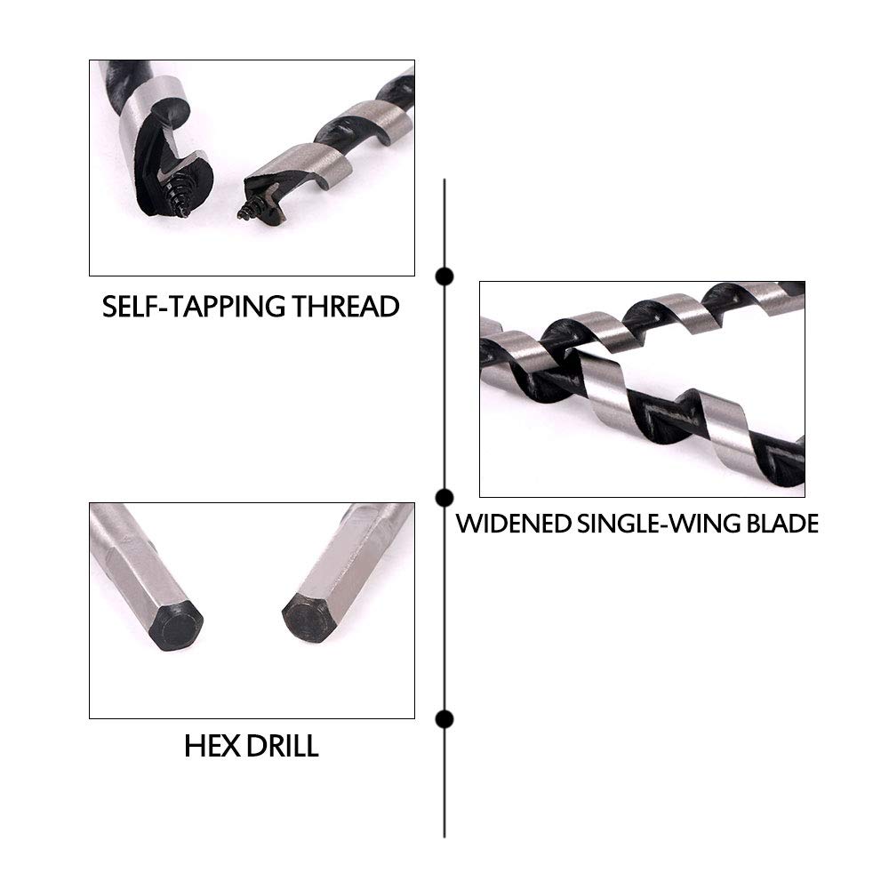 MEEQIAO 5 Pcs High Carbon Steel Drill Bits, 230mm Long, Hexagonal Auger Bit Set 6-14mm for Wood Block Brick Tile, and Plastic - Image 4