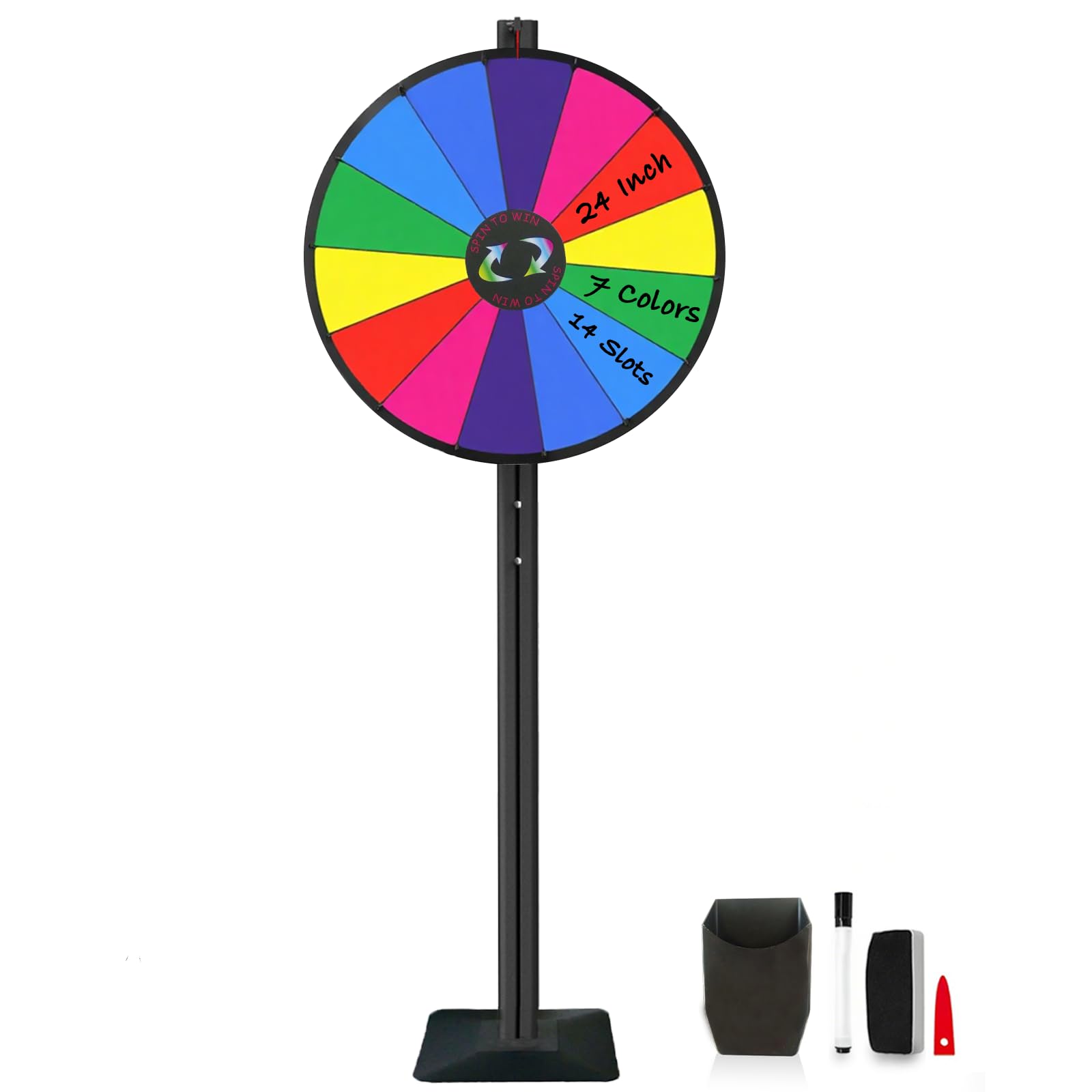 iElyiEsy 24 inch Spinning Prize Spin the Wheel for Prizes with Height Adjustable Stand Erasable Surface Spinner the Wheel for Trade Show Carnival Party Fortune Game