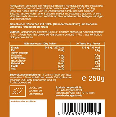 Mushroom Coffee - Kaffee mit Reishi - Berlin Organics Bio Vitalpilz Kaffee - Shroom Coffee - mit Reishi und Löwenmähne… – Bild 3