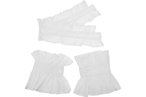 DIYEAH Detachable French Cotton Pleated Fake Collar and Wrist Set for Women, White Ruffled Blouse Trim,