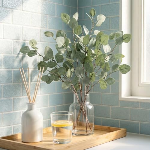 ROLLWAY Pack of 4 Artificial Eucalyptus Decorative Branches, 67 cm, Eucalyptus Easter Branches, Decorative Branches, Green, Fabric for Wedding, Home Decor, Vase, Table Decoration, Party, Christening, Communion, Confirmation, Easter Decoration