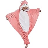 ABASACO Flying Squirrel Onesie Kids Plush Animal Costume One Piece Pajamas Girls Teen Halloween Cosplay Sleepwear