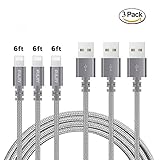 Durable Lightning Cable 3 PACK (6FT) Nylon Braided Fast Charging Cable for iPhone 7/ 7 Plus/6/6s/6 plus/6s plus/ 5s/5c iPad and More by FULITY(Gray)