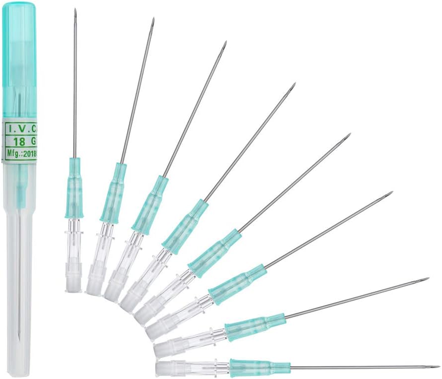 JieyueJewelry 8 Pack Piercing Needles Stainless Steel IV Catheter Needles Fits for Ear Nose Lip Tongue Belly Nipple Tattoo Body Piercing Needles Supply (18 Gauge)