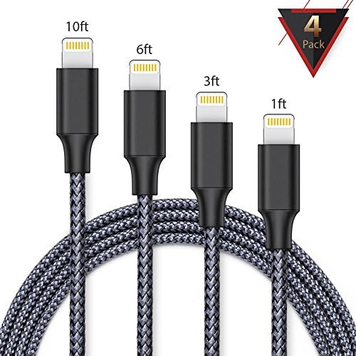 iPhone charger,FAMMU lightning cable, 4Pack 1FT 3FT 6FT 10FT iphone cord for iPhone X/8/7/7 Plus/6s/6s Plus/6/6 Plus/SE/5s/5c/5,iPad/iPod (Black Gery)