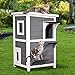 Lovupet 2 Story Wooden Outdoor/Indoor Cat Shelter House Condo with Escape Door 6012-0508 (Grey)