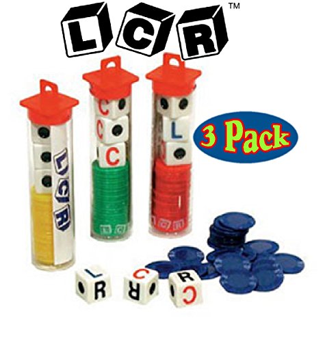 LCR Dice Game Set Bundle (Left Right Center) - 3 Pack Assorted Colors