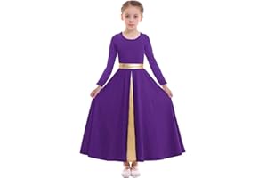 Z&X Girls Praise Dance Dress Full Length Wide Swing Skirt Long Sleeve Liturgical Worship Church Robe Lyrical Dancewear