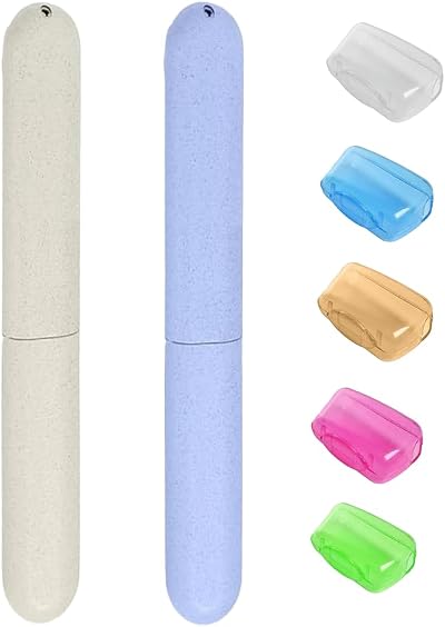 Aeuezxx Toothbrush Case Travel Set, 2 Pcs Case & 5 Toothbrush Caps