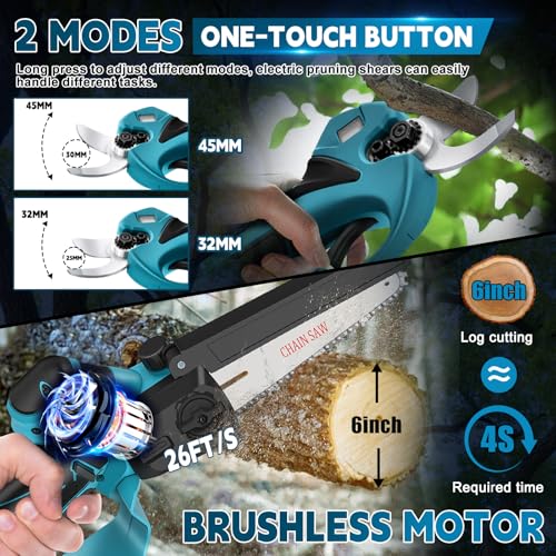 Battery Pruner 6 Inch Mini Branch Chainsaw Professional Pruning Saw for Makita 18 V (without Batteries), 4-in-1 Pruning Shears Telescopic Electric Telescopic Saw Pruning Saw Pruning Saw Garden Shears Battery Saw Working Height up to 4.5 m