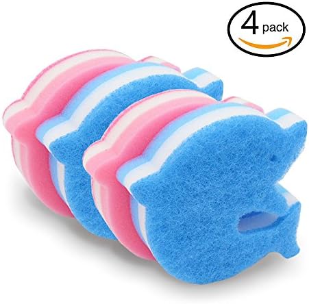 Youwen 4 Pack Dolphin Sponges Dish Scrubber Multi-Use Heavy Duty Scrub Sponge for Kitchen Bathroom Car