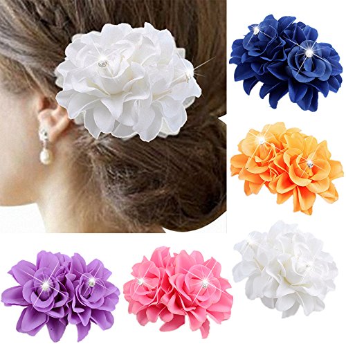 Wcysin 5 Pack Flower Brooch Floral Hair Clips for Women Rose Hair Accessories Wedding - Thumbnail 6