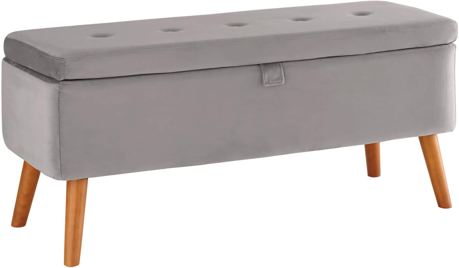 Home Source Storage Ottoman Storage Chest, Velvet Bedding Box, Wooden Legs, Grey, 40D x 110W x 45H cm - Image 5