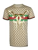SCREENSHOTBRAND Mens Hipster Hip-Hop Premiun Tees - Stylish Longline Latest Fashion T-Shirts - Gold CC Logo - Khaki - Medium