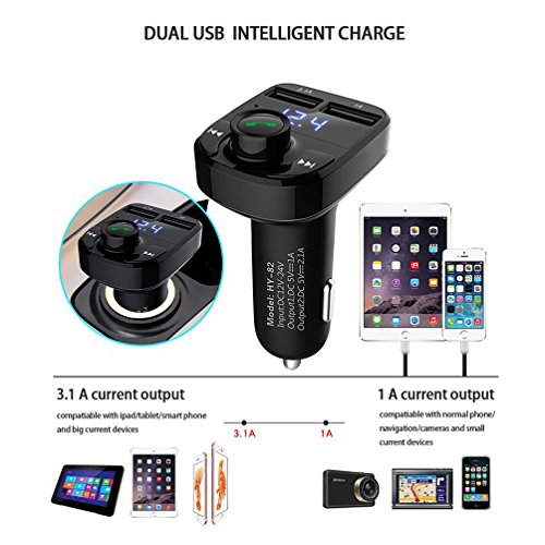Bluetooth Car MP3 Music Player Hands-free FM Transmitter charger with Dual USB Output LED Display Car FM Transmitter,Support TF card/U disk - Thumbnail 2