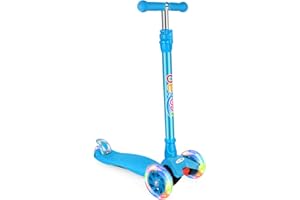 BELEEV A2 Scooters for Kids 3 Wheel Kick Scooter for Toddlers Girls Boys, 4 Adjustable Height, Lean to Steer, Light up Wheels, Extra-Wide Board, Easy to Assemble for Children Gift Sport Toys Ages 3-12