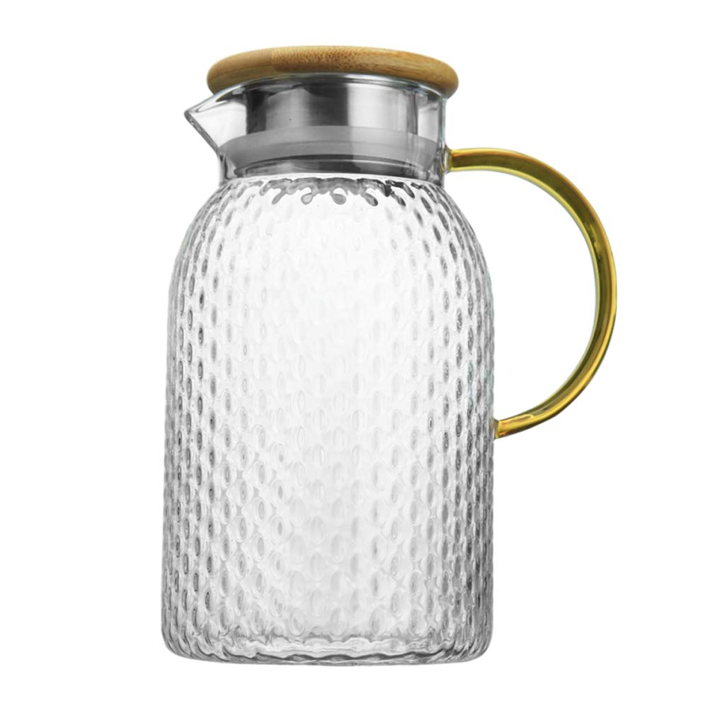 TAMUME Diamond-Style Glass Teapot with 2-Spout Lid, Hammered Glass Water Pitcher and Kitchen Jug (1900ML)