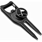 6-in-1 Golf Divot Repair Tool with Magnetic Ball Marker, Bottle Opener, Groove Cleaner, Club Rest &amp; Putting Alignment Aid, Black
