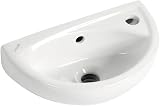 Trade In Post Small Curved Cloakroom Basin Sink Wall Hung 1 Tap Hole + Fittings view 2