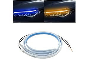 HIPOPY LED Headlight Strip Tube Light, 24 Inch Flexible DRL Daytime Running Light, Waterproof Switchback Sequential Flowing Turn Signal Lamp, Auto Accessories for Most Cars (Blue/Yellow)