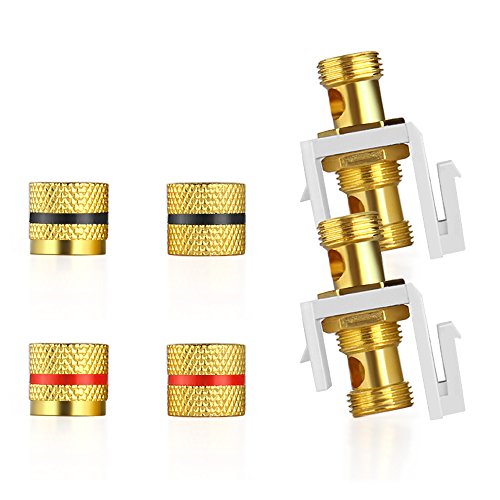 TNP Banana Jack Keystone Insert (Set of 2) - Stereo Speaker Banana Connector Binding Post Snap In Adapter Socket Female Port Inline Coupler For Wall Plate Outlet Panel, 2 Channel Black + Red (1 Pack)