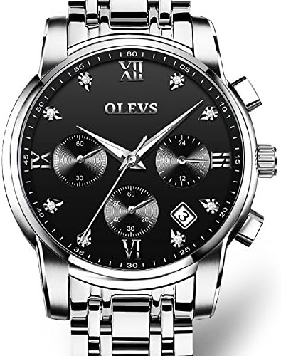 OLEVS Watches Mens Luxury Steel Band Quartz Analog Wrist Watch with Chronograph Date Waterproof Men's Watch Black Color