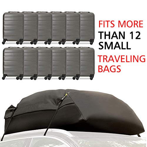 Car Roof Bag (18 Cubic Feet) with Protective Car Roof Mat & Storage Bag 1000D Waterproof Rooftop Cargo Carrier Heavy Duty Roofbag Excellent Military Quality Bag Fits All Cars with/Without Rack