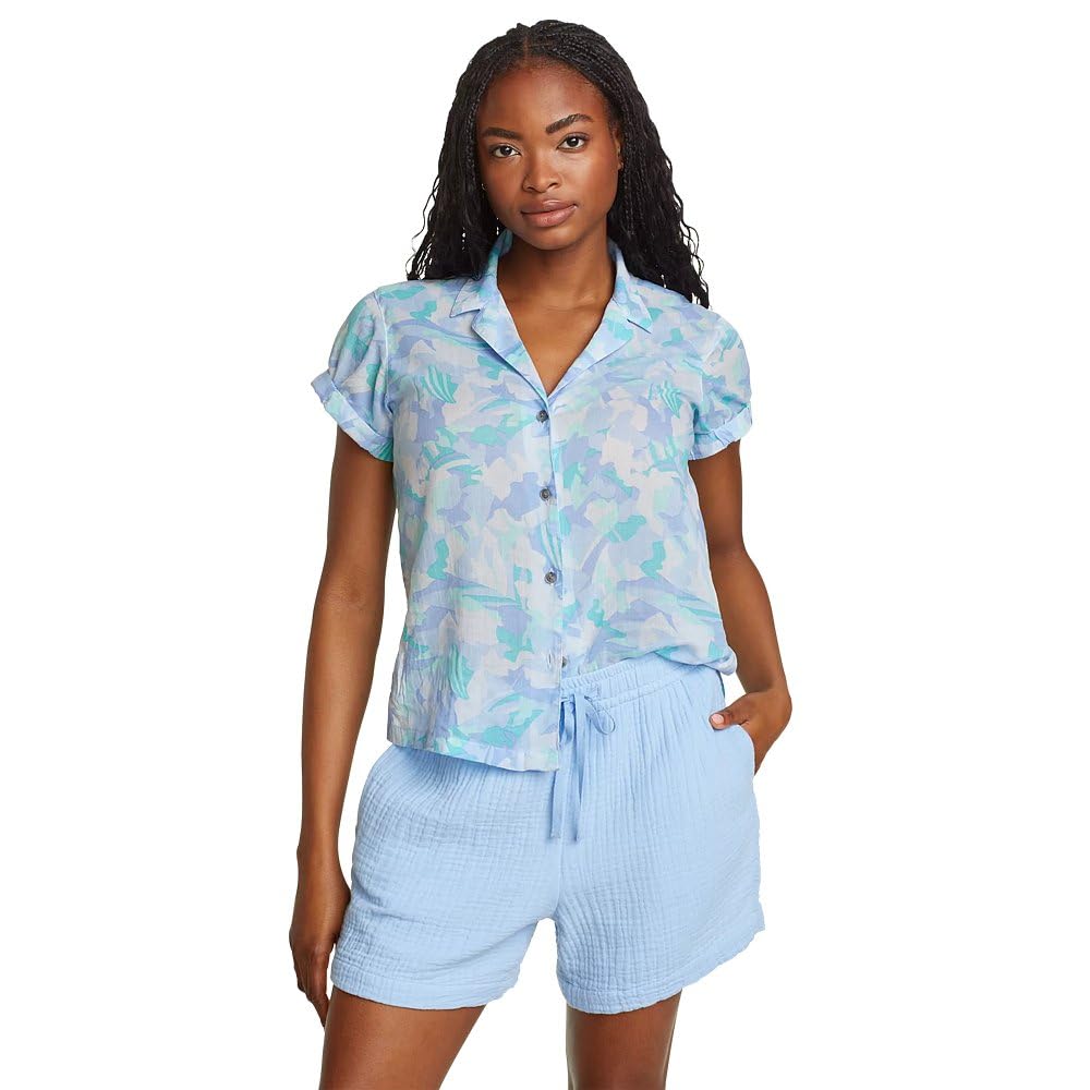 Eddie Bauer Women’s Short Sleeve Packable Camp Shirt, Azure