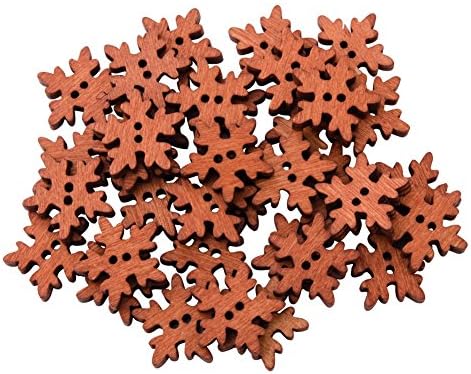 Pandahall 100pcs Lecquered Snowflake Shape Design DIY Wooden Buttons for Scrapbooking Craft DIY, Saddlebrown, 18mm