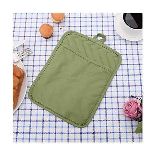 Anyi Oven Pot Holders with Pocket, 100% Cotton Oven Mitts Oven Pads with Feature of Heat Resistant Potholders Non Slip for Cooking Baking, Set of 3 (Green) - Thumbnail 4