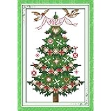 Printed Cross Stitch Kits 11CT 7X10 inch 100% Cotton Holiday Gift DIY Embroidery Starter Kits Easy Patterns Embroidery for Girls Crafts DMC Stamped Cross-Stitch Supplies Needlework Christmas Tree