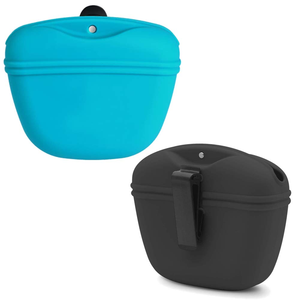 NALCY Dog Cat Treat Pouch, 2 Pcs Silicone Dog Treat Pouch, Training Pet Puppy Bag, Portable Training Pouch, Pocket Snack Treat Food Holder with Magnetic Closing and Clip for Belt for Dog Walks