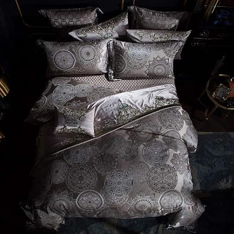 Amazon Com Kj Uyo Luxury Bedding Queen King Size Golden Silver Satin Cotton Doona Duvet Cover Bed Sheet Set Juego Cama Linge De Lit Home Kitchen