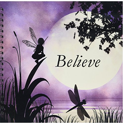 3dRose db_35696_2 Believe, Fairy with Dragonflies with Moon and Purple Sky-Memory Book, 12 by 12-Inch