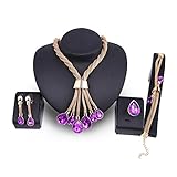 F-U 18K Glod Tone Water Drop Wedding Necklace Earrings Bracelet Engagement Ring Jewelry Sets for Party Prom
